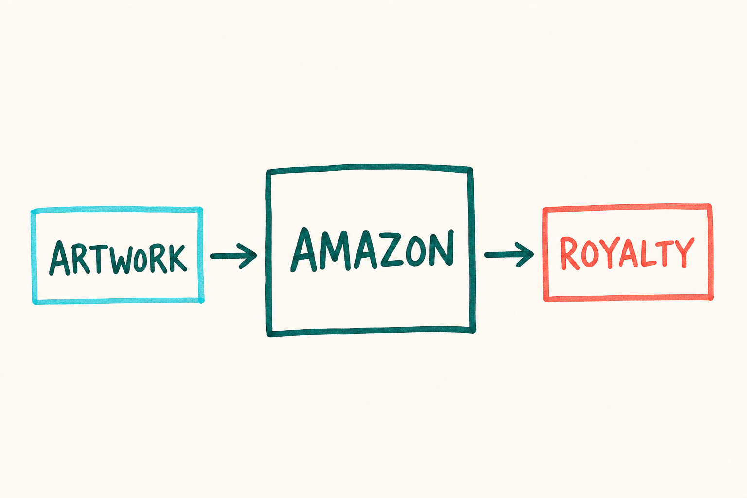 Handwritten flow showing artwork going through Amazon to become a royalty