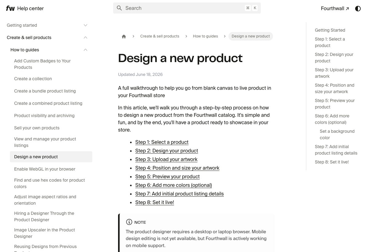 Fourthwall workflow screenshot related to this guide