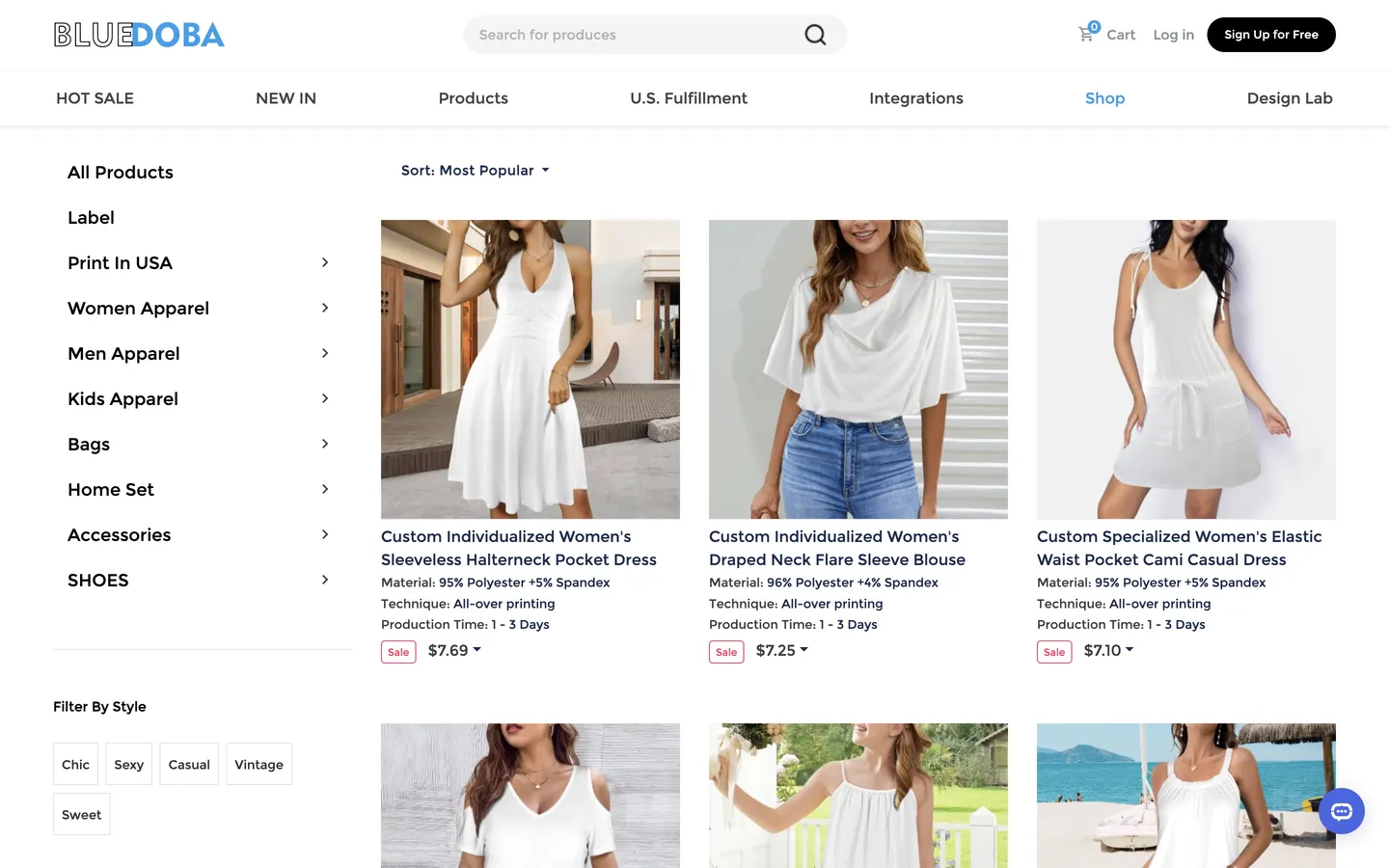 Exemple du catalogue BlueDoba