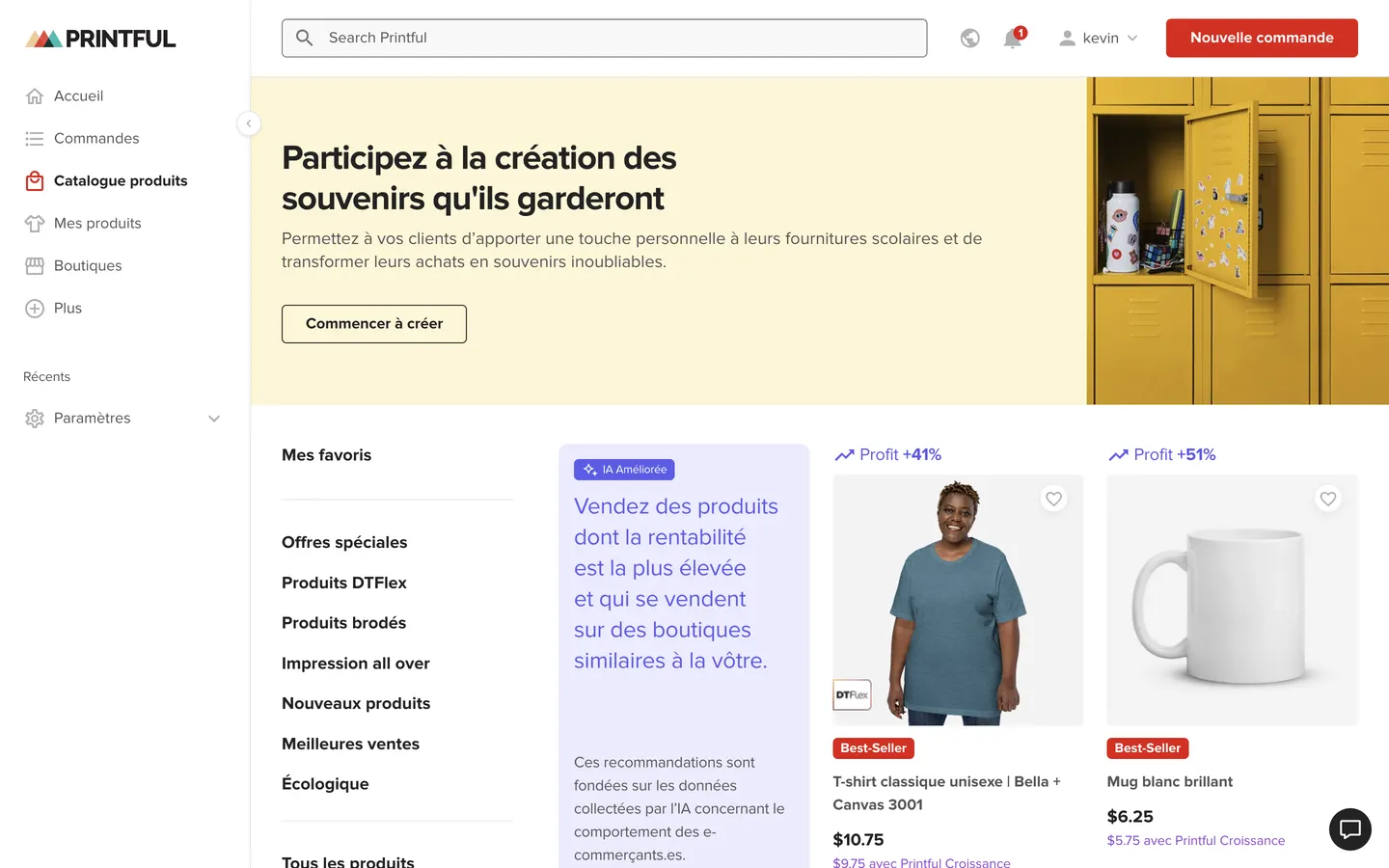 Exemple du catalogue Printful