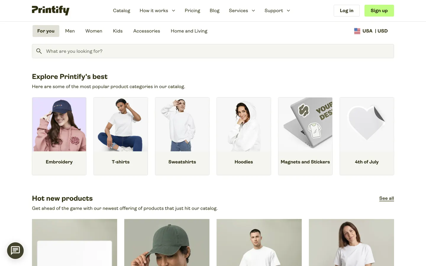Exemple du catalogue Printify
