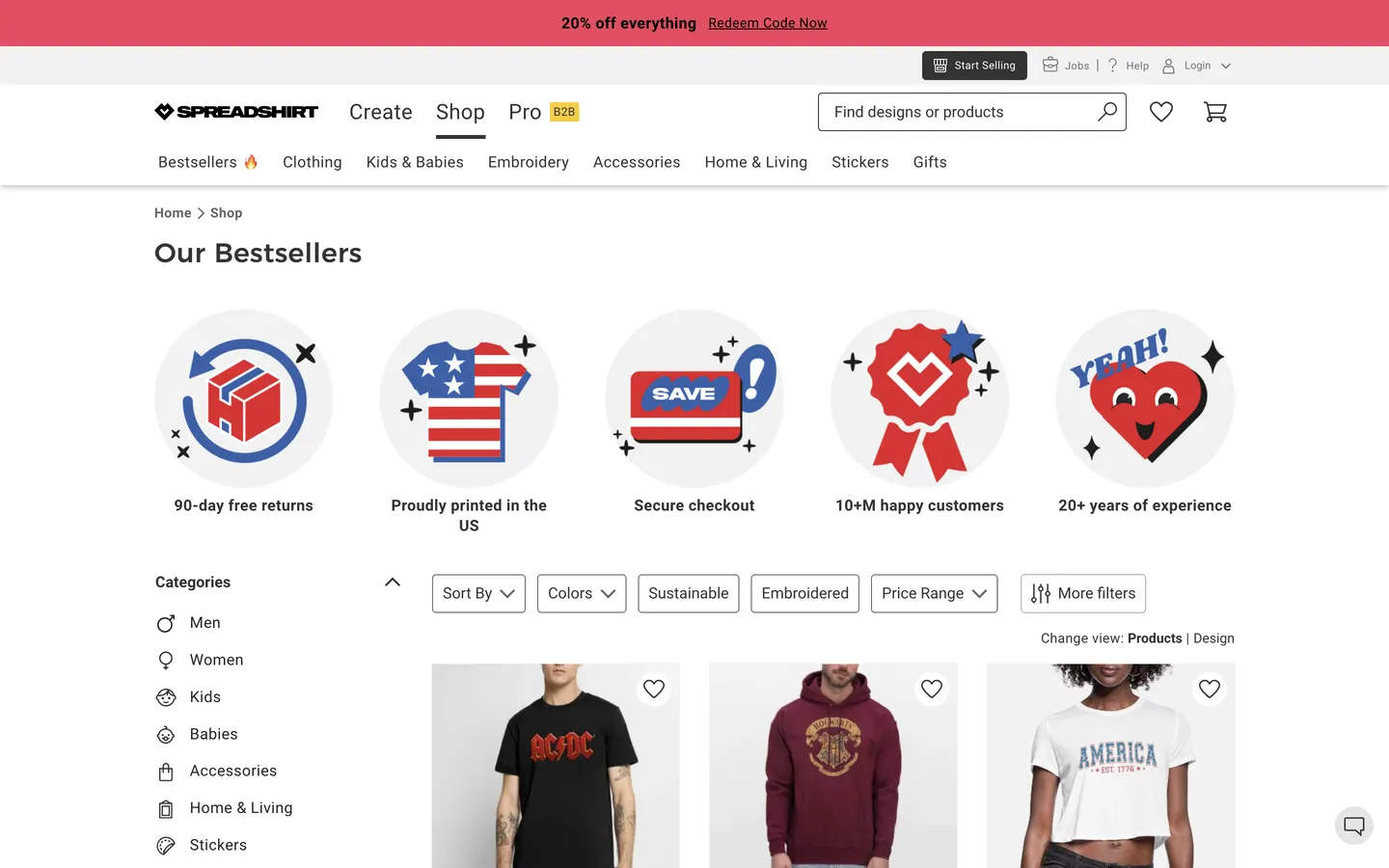 Exemple du catalogue Spreadshirt