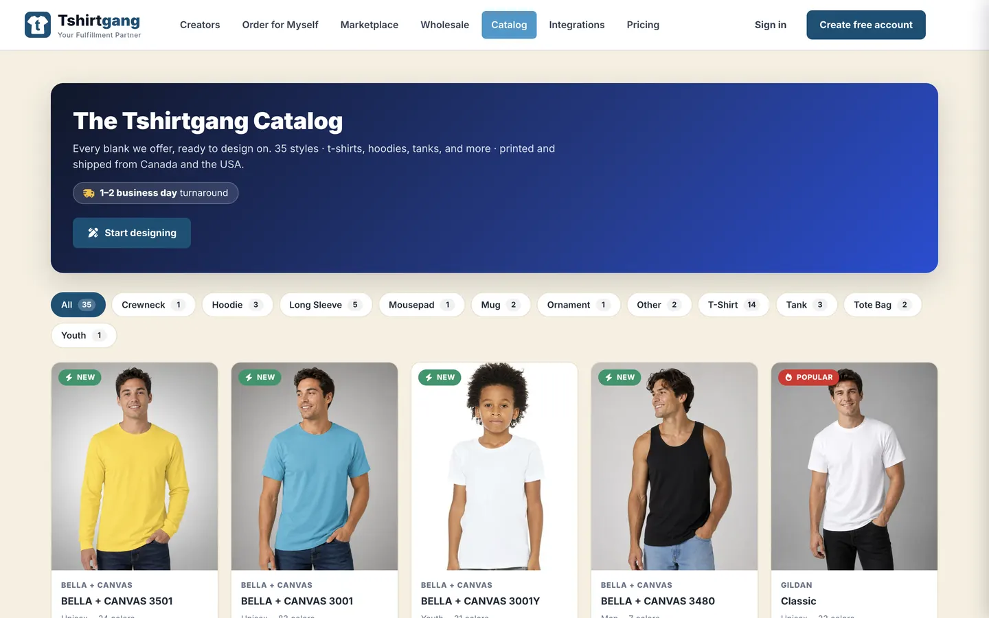 Exemple du catalogue TShirtGang